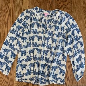Lilly Pulitzer Blue and White Elephant Blouse